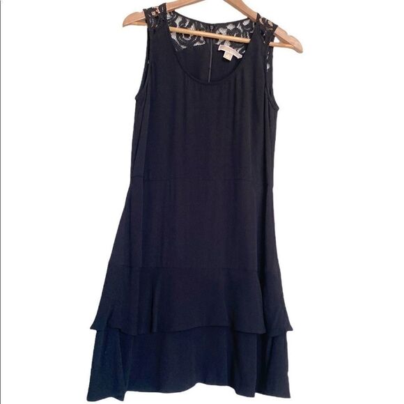 Michael Kors Sleeveless Black Ruffle Lace Dress 8 - Picture 1 of 6